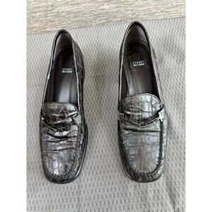 Stuart Weitzman Shoes Womens Size 7B Brown Croc Print Leather Square Toe Pumps